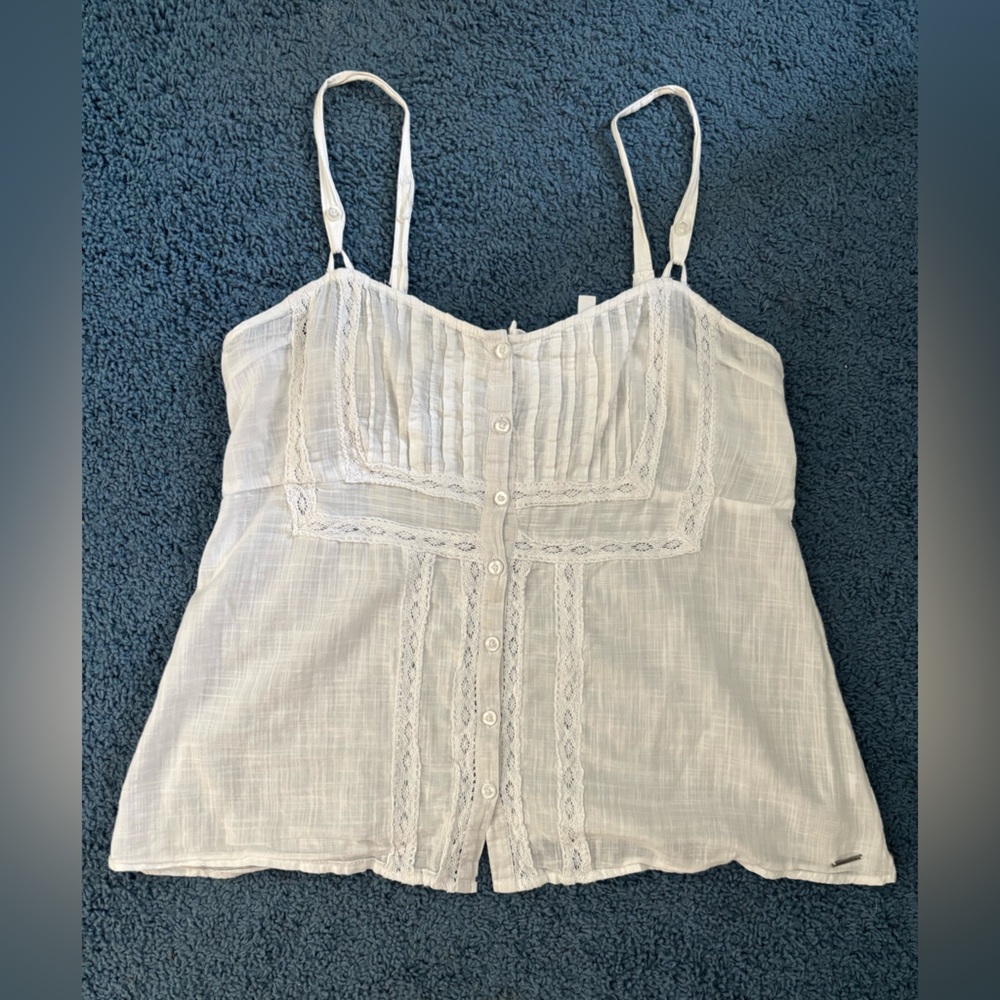 Hang Ten White Lace-Trim Spaghetti Strap Camisole
